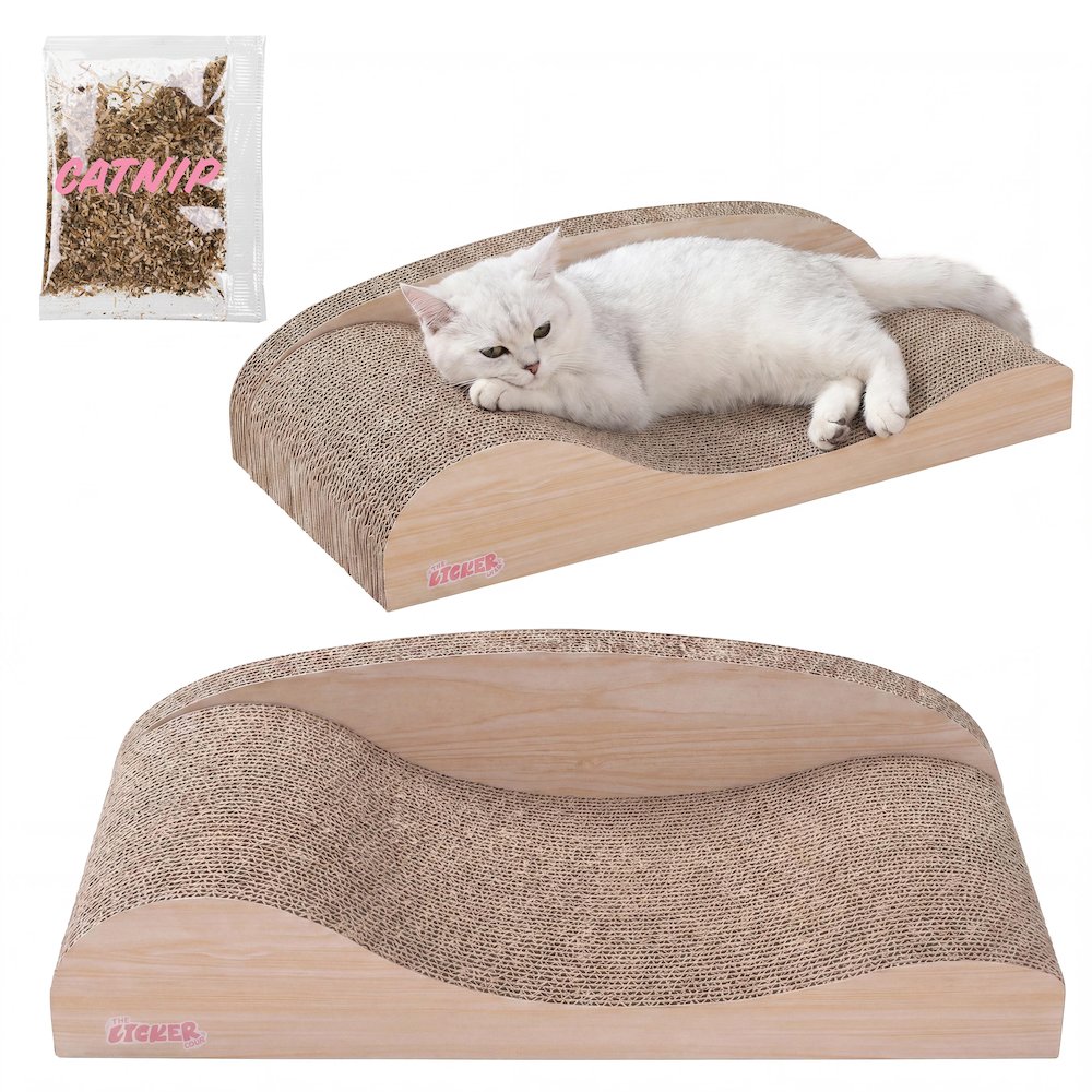 Kokomo Coastal Cardboard Lounge Bed Cat Scratcher with Catnip, Oak Wood Finish