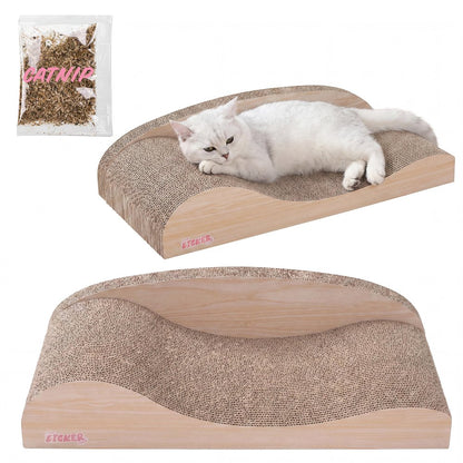Kokomo Coastal Cardboard Lounge Bed Cat Scratcher with Catnip, Oak Wood Finish