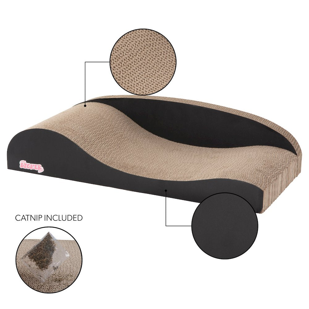Kokomo Coastal Cardboard Lounge Bed Cat Scratcher with Catnip, Black