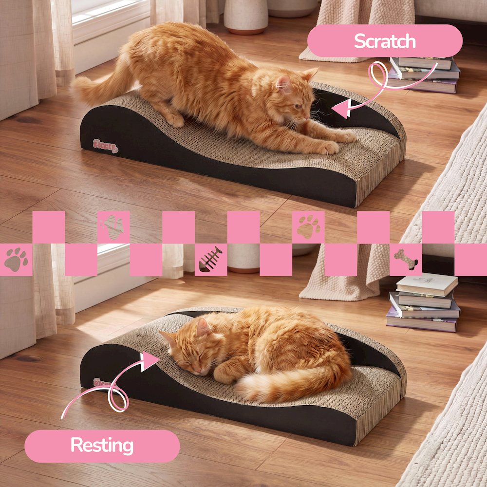 Kokomo Coastal Cardboard Lounge Bed Cat Scratcher with Catnip, Black