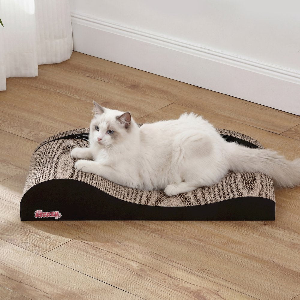 Kokomo Coastal Cardboard Lounge Bed Cat Scratcher with Catnip, Black