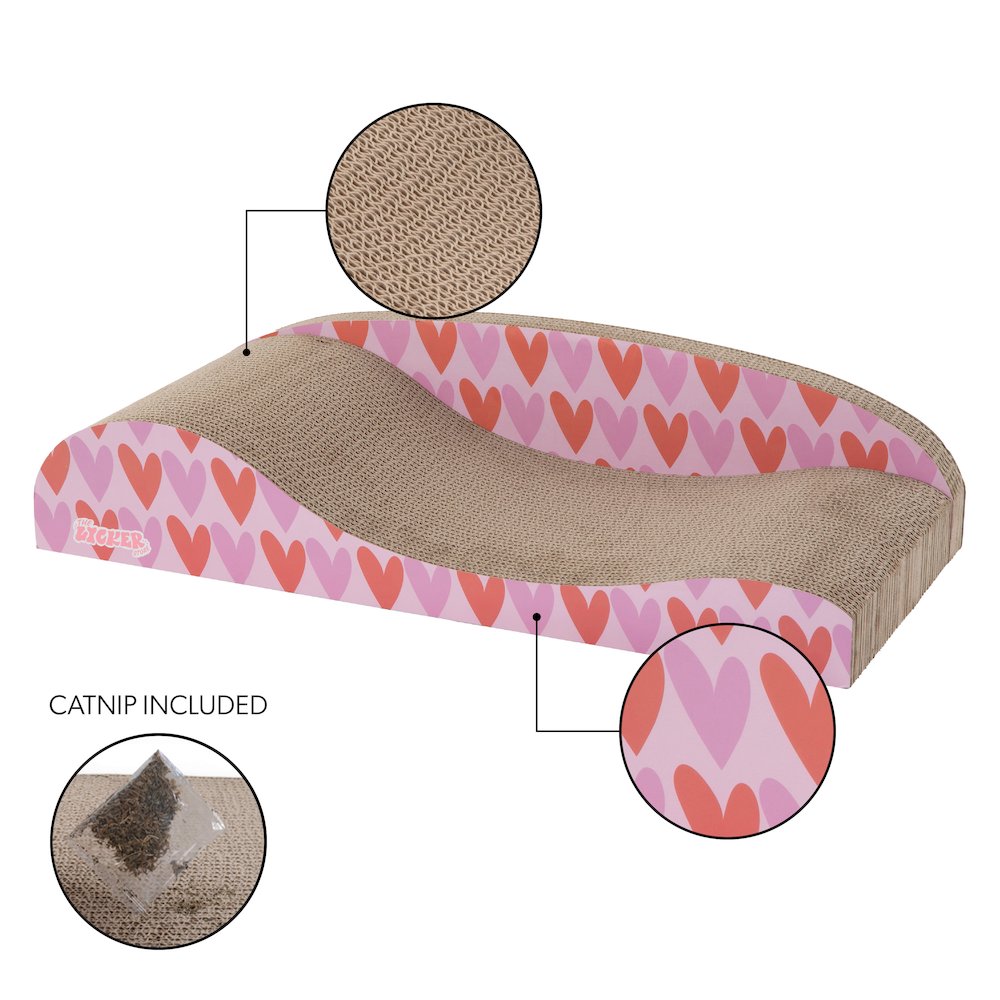 Kokomo Coastal Cardboard Lounge Bed Cat Scratcher with Catnip, Pink/Red