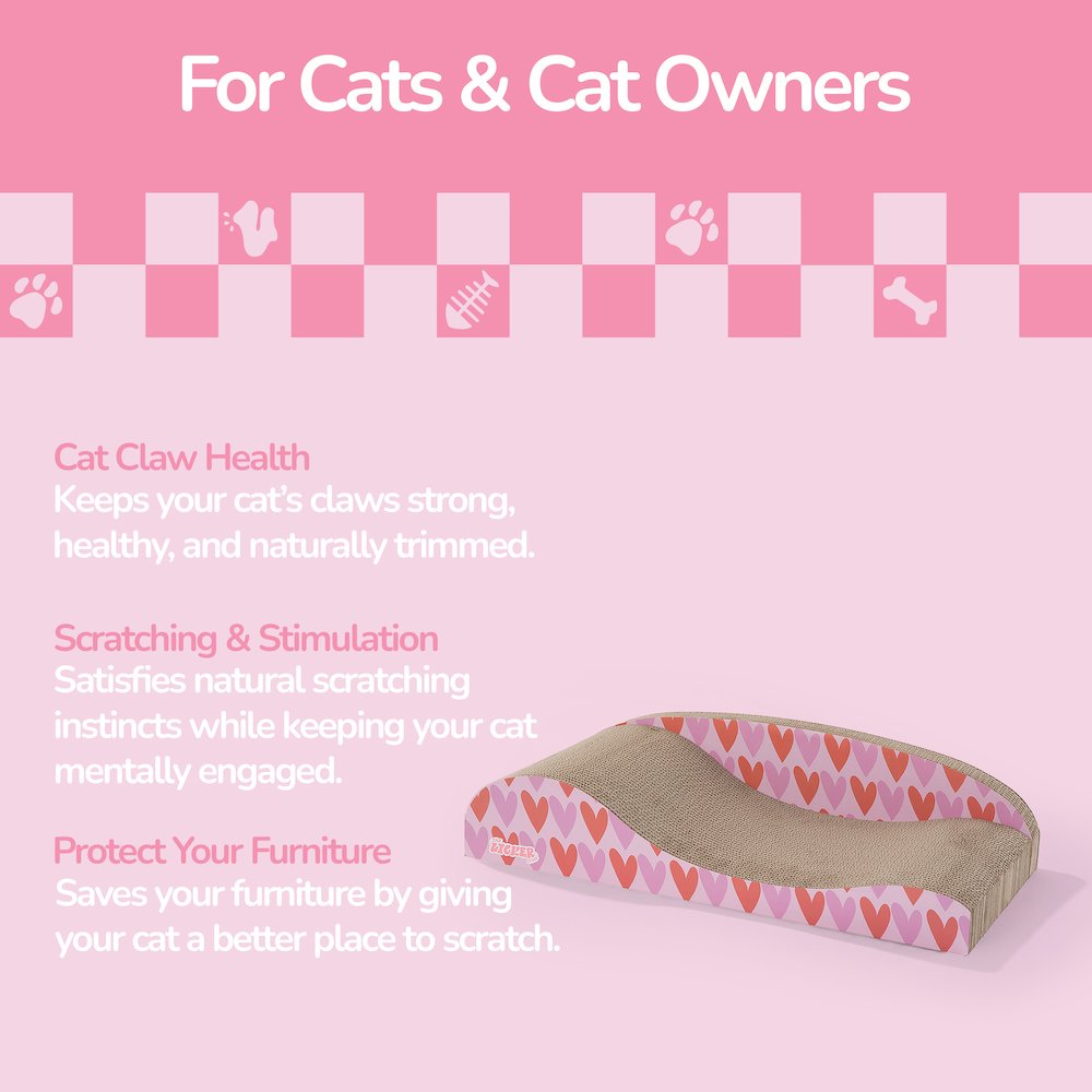 Kokomo Coastal Cardboard Lounge Bed Cat Scratcher with Catnip, Pink/Red