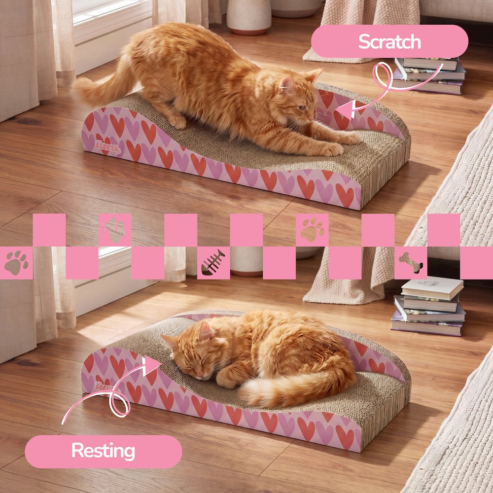 Kokomo Coastal Cardboard Lounge Bed Cat Scratcher with Catnip, Pink/Red