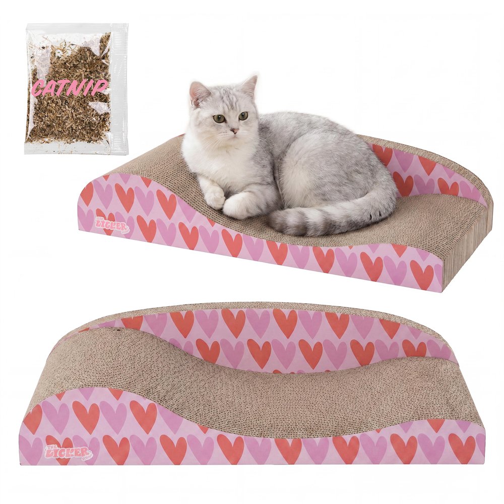 Kokomo Coastal Cardboard Lounge Bed Cat Scratcher with Catnip, Pink/Red
