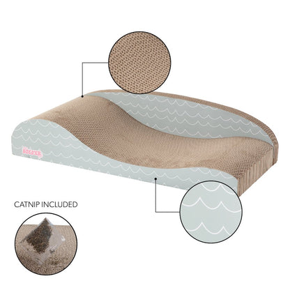 Kokomo Coastal Cardboard Lounge Bed Cat Scratcher with Catnip, Gray