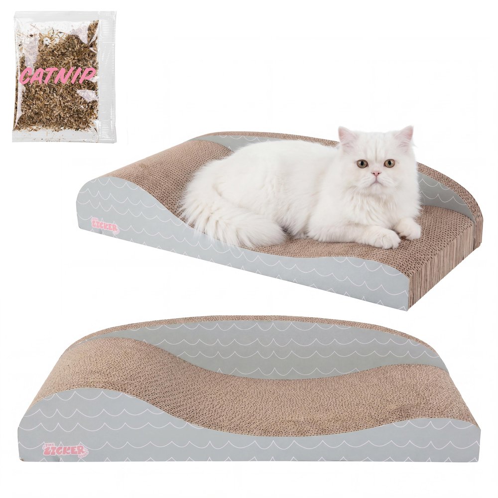 Kokomo Coastal Cardboard Lounge Bed Cat Scratcher with Catnip, Gray