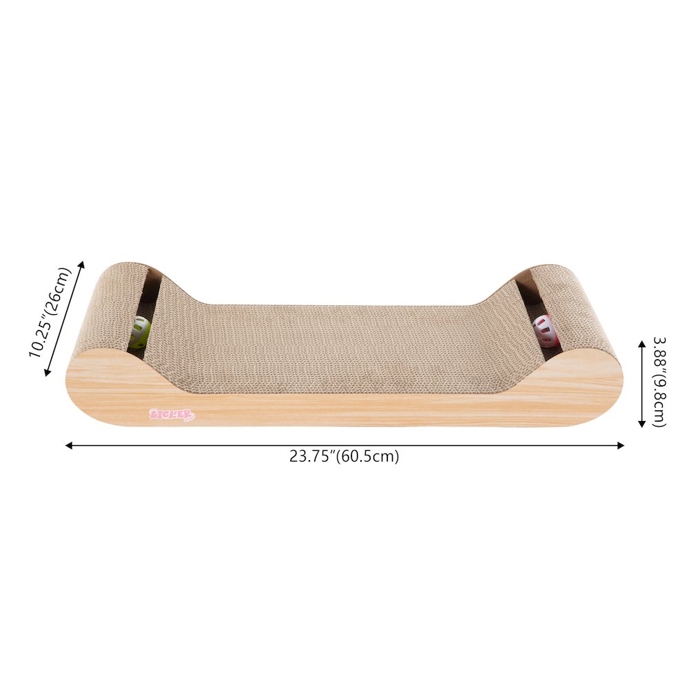 Rini Cardboard Lounge Bed Cat Scratcher with Bell Toys & Catnip, Oak Wood Finish