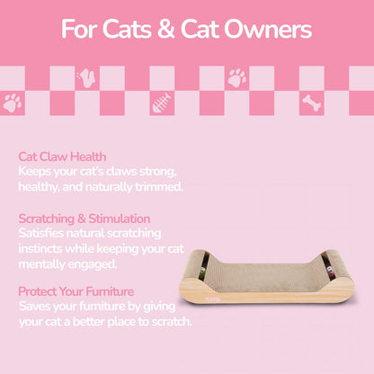 Rini Cardboard Lounge Bed Cat Scratcher with Bell Toys & Catnip, Oak Wood Finish