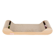 Rini Cardboard Lounge Bed Cat Scratcher with Bell Toys & Catnip, Oak Wood Finish