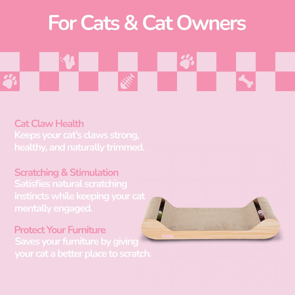 Rini Lounge Cat Scratcher with Bell Toys & Catnip, Oak Wood Finish (Set of 2)