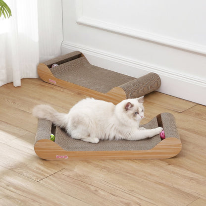 Rini Lounge Cat Scratcher with Bell Toys & Catnip, Oak Wood Finish (Set of 2)
