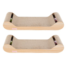 Rini Lounge Cat Scratcher with Bell Toys & Catnip, Oak Wood Finish (Set of 2)
