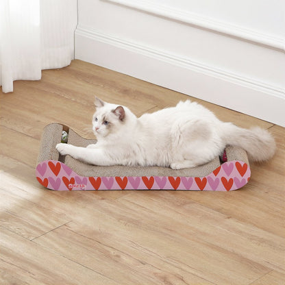 Rini Cardboard Lounge Bed Cat Scratcher with Bell Toys & Catnip, Pink/Red