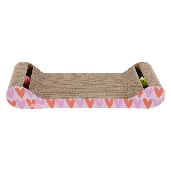 Rini Cardboard Lounge Bed Cat Scratcher with Bell Toys & Catnip, Pink/Red