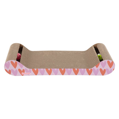 Rini Cardboard Lounge Bed Cat Scratcher with Bell Toys & Catnip, Pink/Red