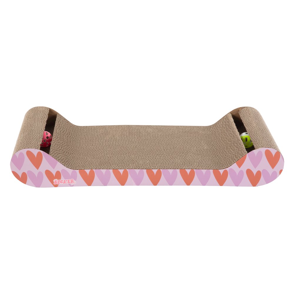 Rini Cardboard Lounge Bed Cat Scratcher with Bell Toys & Catnip, Pink/Red
