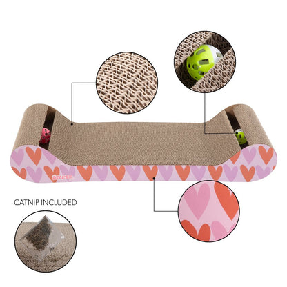 Rini Lounge Bed Cat Scratcher with Bell Toys & Catnip, Pink/Red (Set of 2)