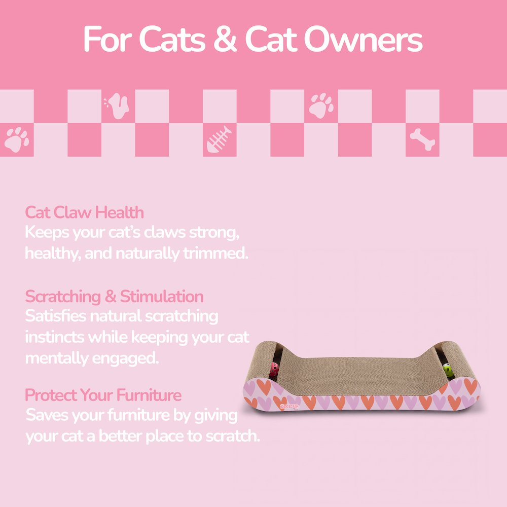 Rini Lounge Bed Cat Scratcher with Bell Toys & Catnip, Pink/Red (Set of 2)