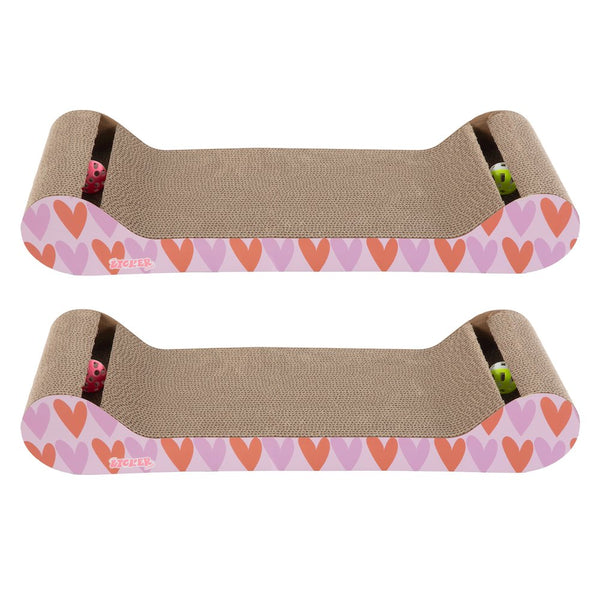 Rini Lounge Bed Cat Scratcher with Bell Toys & Catnip, Pink/Red (Set of 2)
