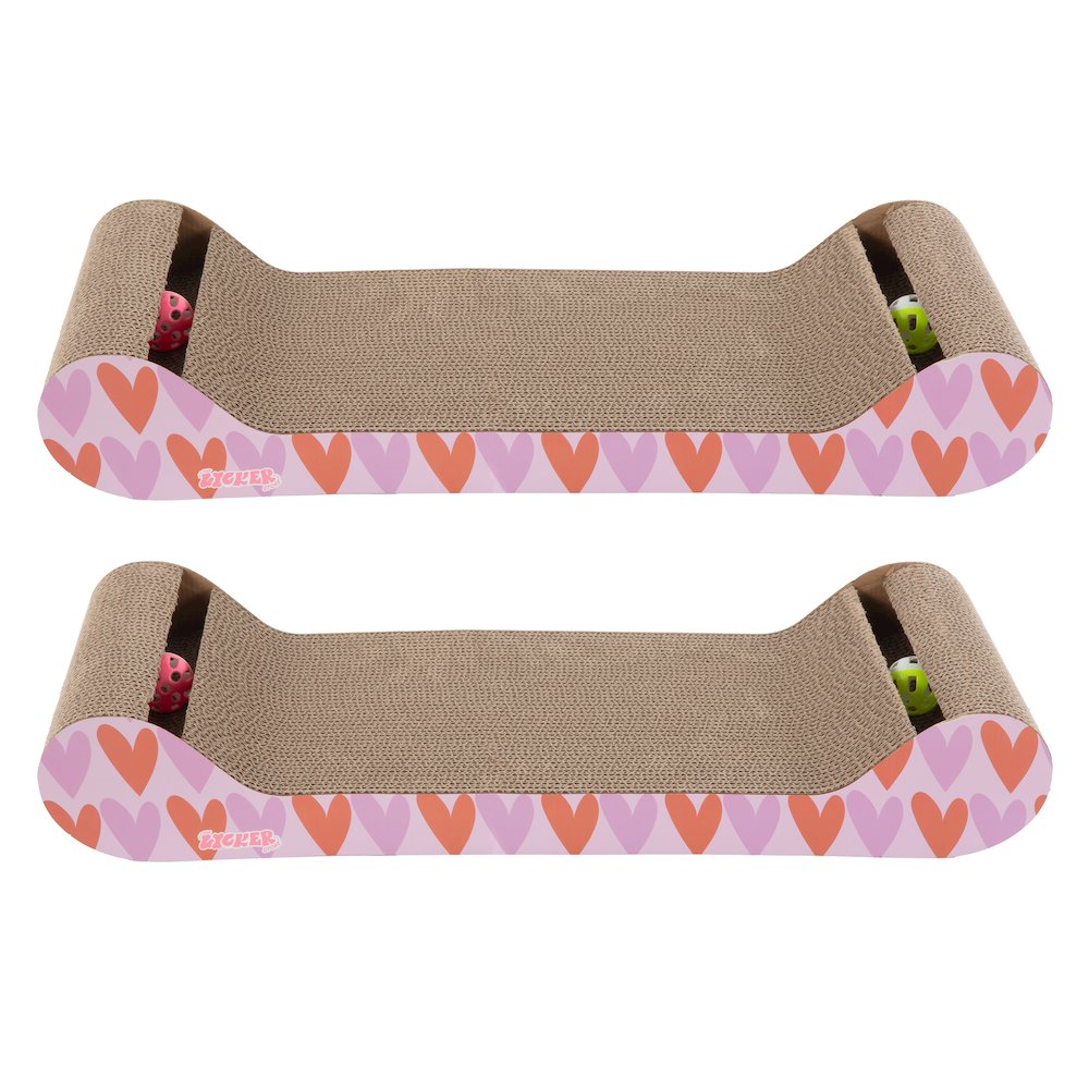 Rini Lounge Bed Cat Scratcher with Bell Toys & Catnip, Pink/Red (Set of 2)