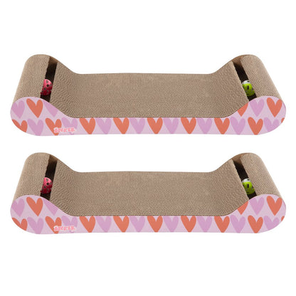 Rini Lounge Bed Cat Scratcher with Bell Toys & Catnip, Pink/Red (Set of 2)