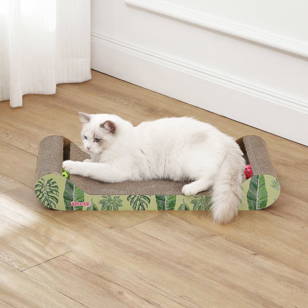 Rini Cardboard Lounge Bed Cat Scratcher with Bell Toys & Catnip, Mint/Green