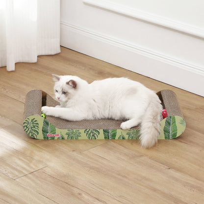 Rini Cardboard Lounge Bed Cat Scratcher with Bell Toys & Catnip, Mint/Green