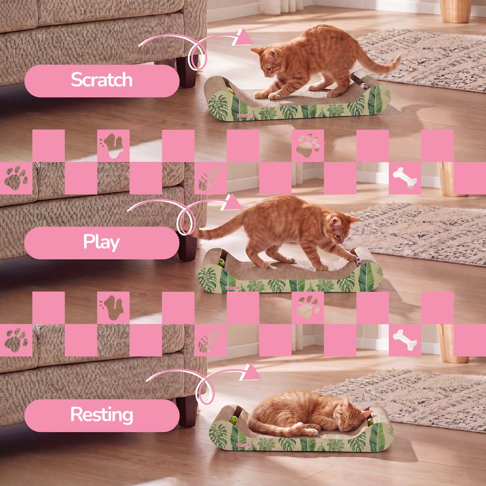 Rini Lounge Bed Cat Scratcher with Bell Toys & Catnip, Mint/Green (Set of 2)