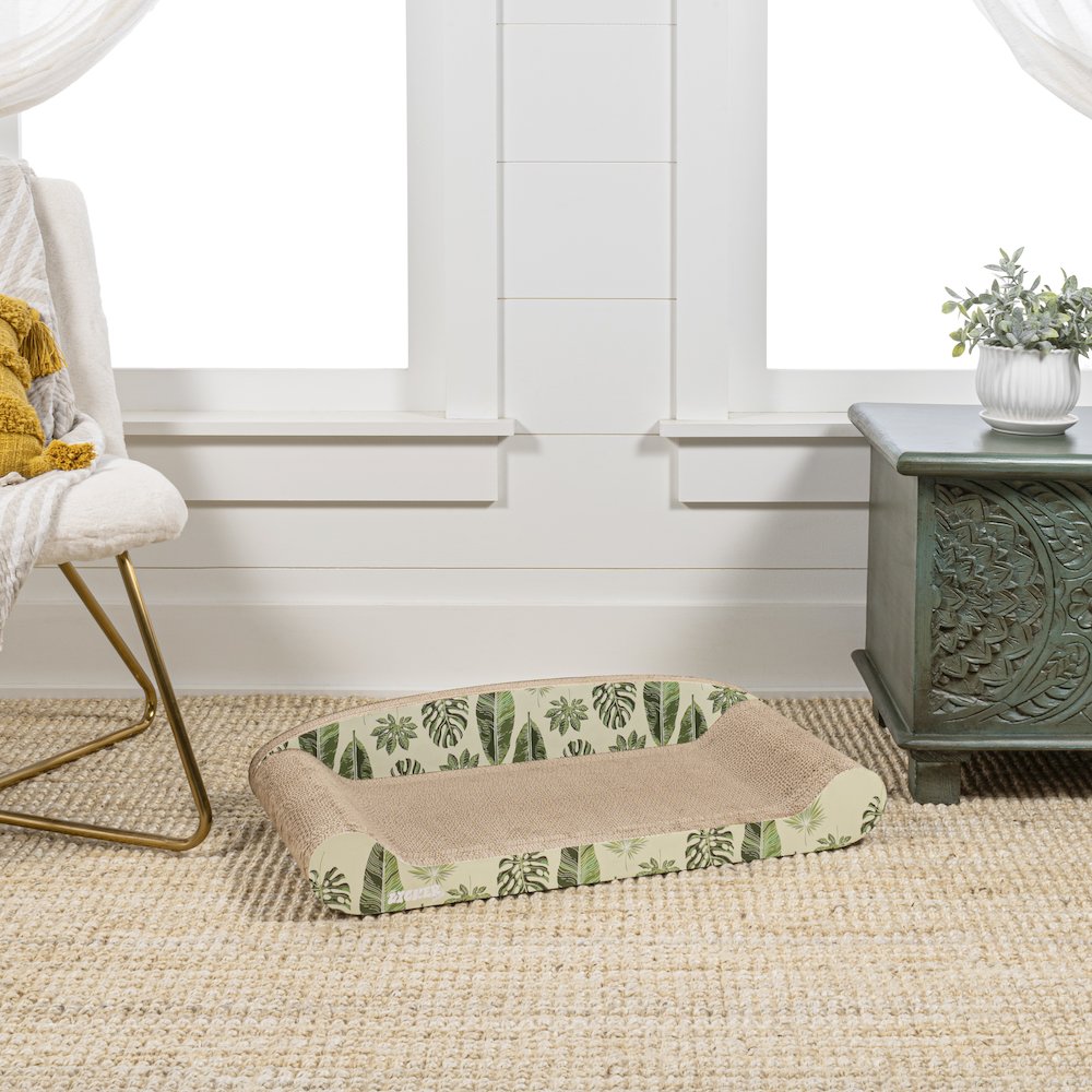 Montego Coastal Patterned Cardboard Lounge Bed Cat Scratcher With Catnip