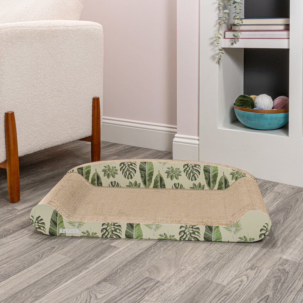 Montego Coastal Patterned Cardboard Lounge Bed Cat Scratcher With Catnip