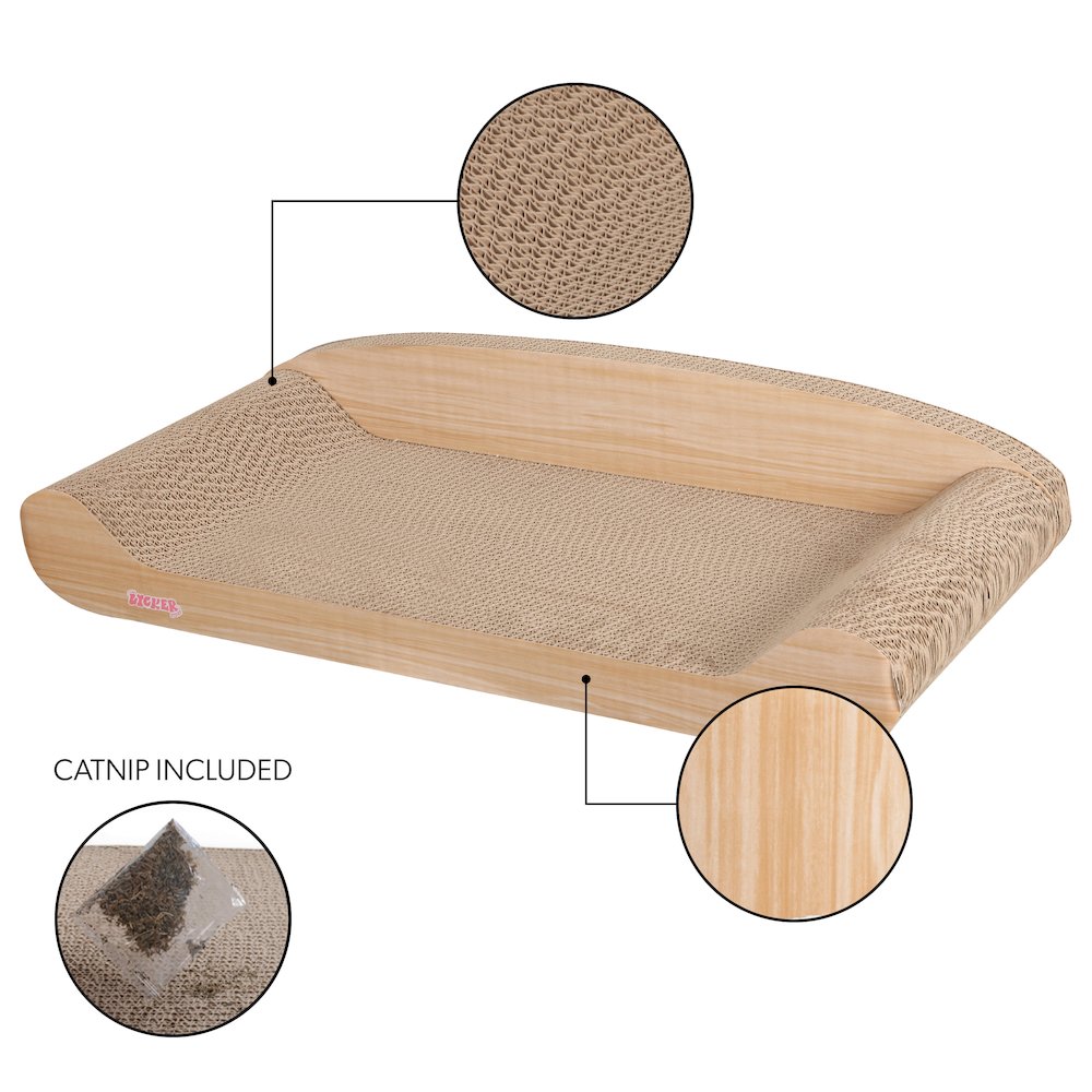 Montego Coastal Cardboard Lounge Bed Cat Scratcher with Catnip, Oak Wood Finish