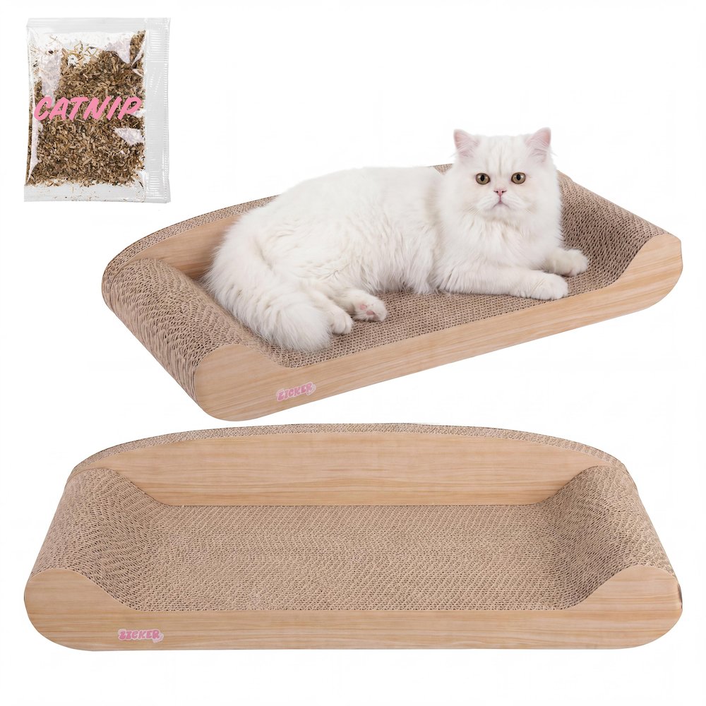 Montego Coastal Cardboard Lounge Bed Cat Scratcher with Catnip, Oak Wood Finish