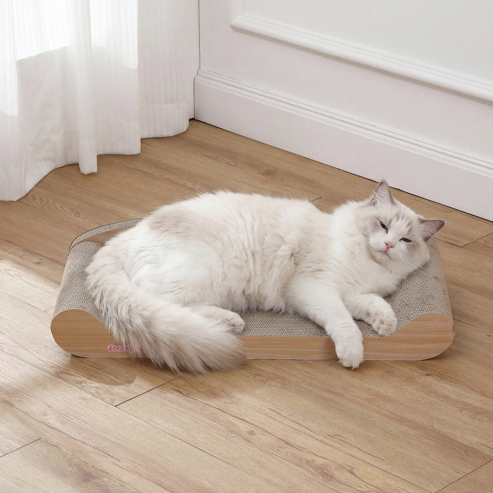 Montego Coastal Cardboard Lounge Bed Cat Scratcher with Catnip, Oak Wood Finish