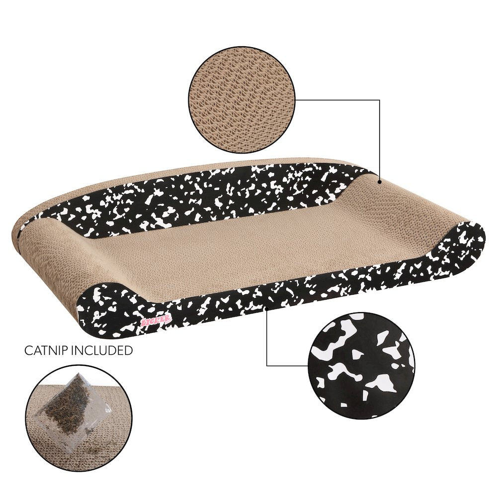 Montego Coastal Cardboard Lounge Bed Cat Scratcher with Catnip, Black/White