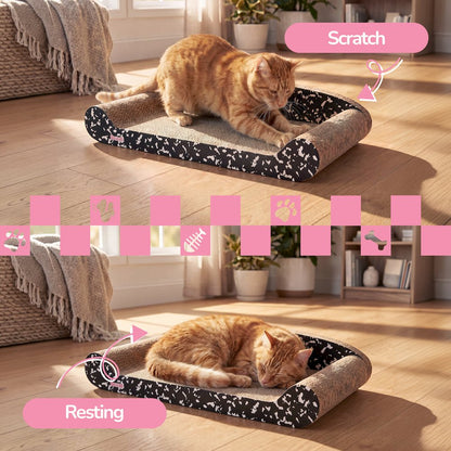 Montego Coastal Cardboard Lounge Bed Cat Scratcher with Catnip, Black/White