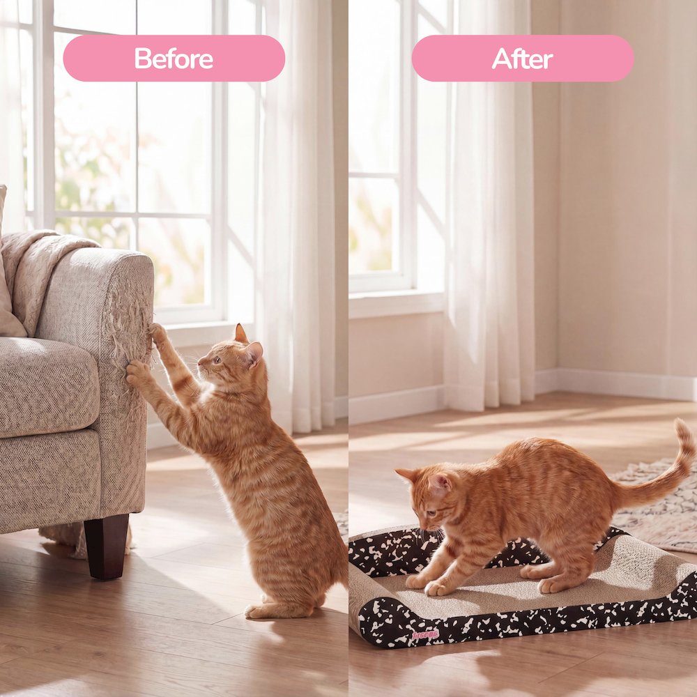 Montego Coastal Cardboard Lounge Bed Cat Scratcher with Catnip, Black/White