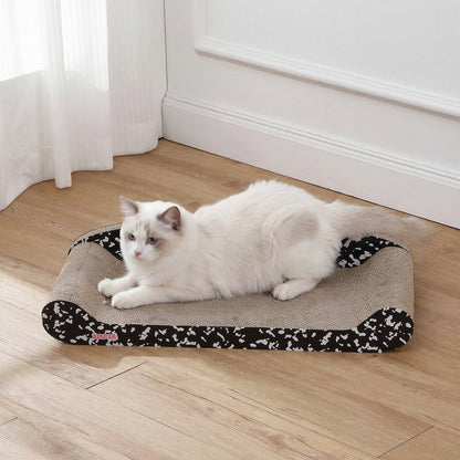 Montego Coastal Cardboard Lounge Bed Cat Scratcher with Catnip, Black/White