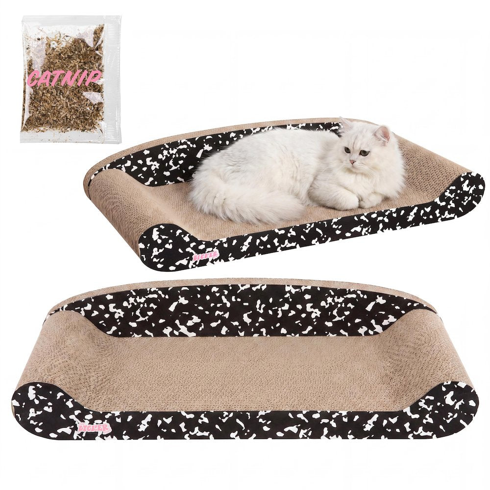 Montego Coastal Cardboard Lounge Bed Cat Scratcher with Catnip, Black/White
