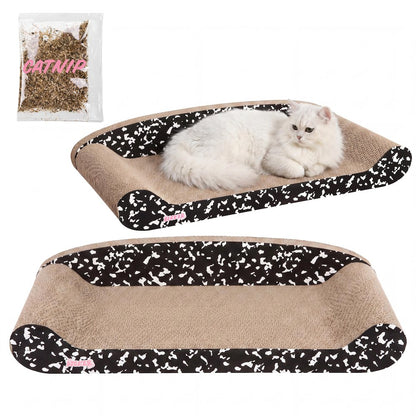 Montego Coastal Cardboard Lounge Bed Cat Scratcher with Catnip, Black/White