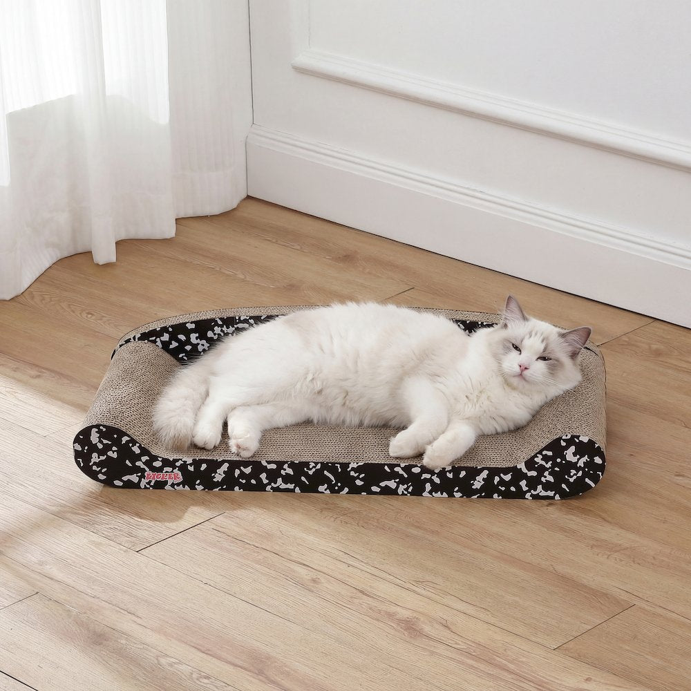 Montego Coastal Cardboard Lounge Bed Cat Scratcher with Catnip, Black/White