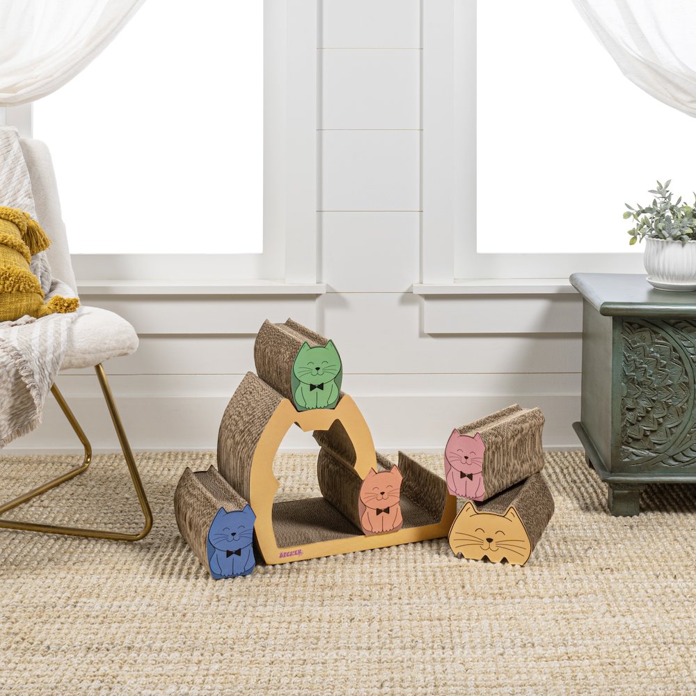 Kazoku Modern Cardboard 5-In-1 Family Cat Cave Scratcher