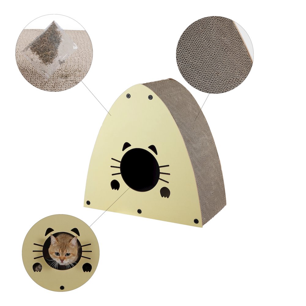 Koko Modern Cardboard Triangle Cat Cave Scratcher With Catnip