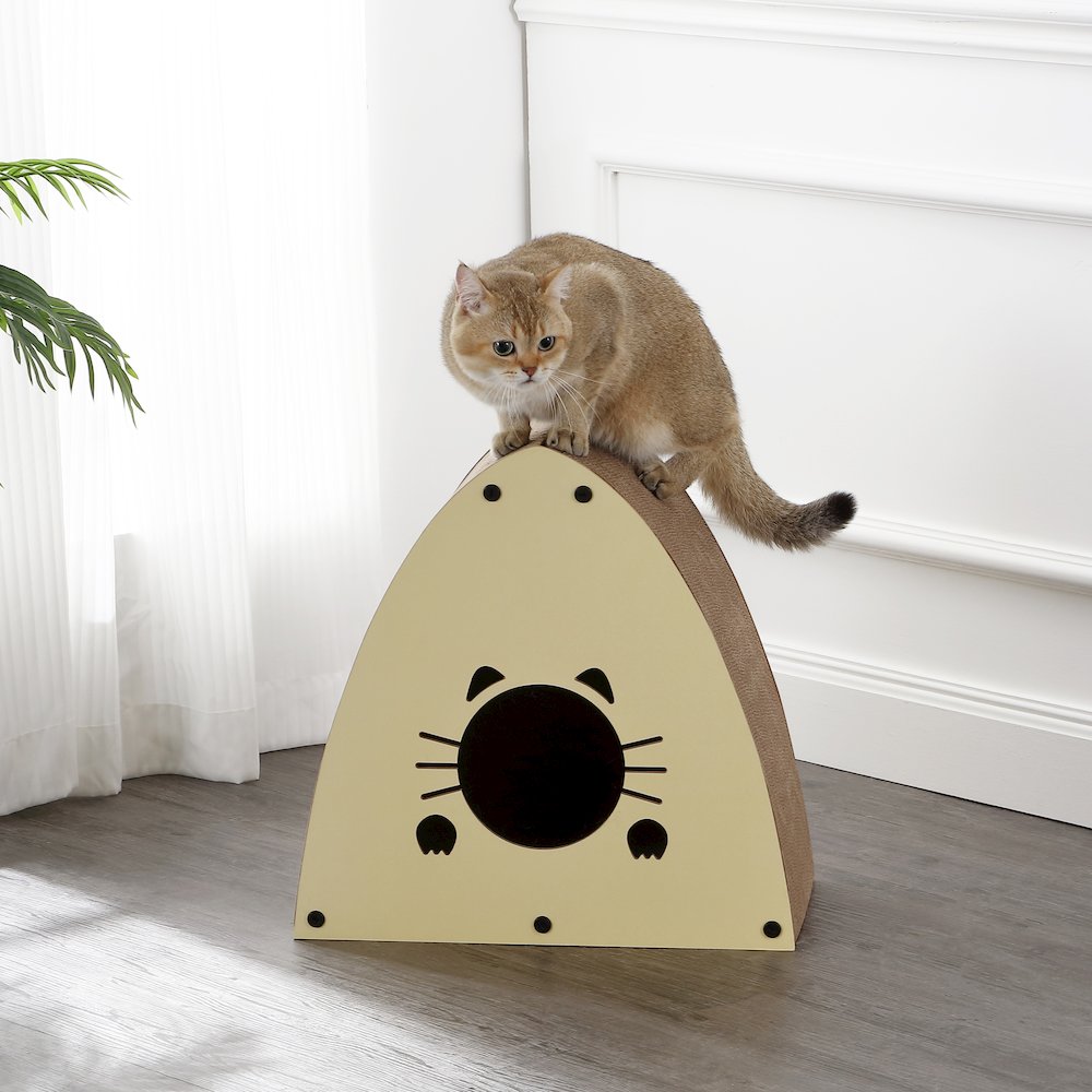 Koko Modern Cardboard Triangle Cat Cave Scratcher With Catnip