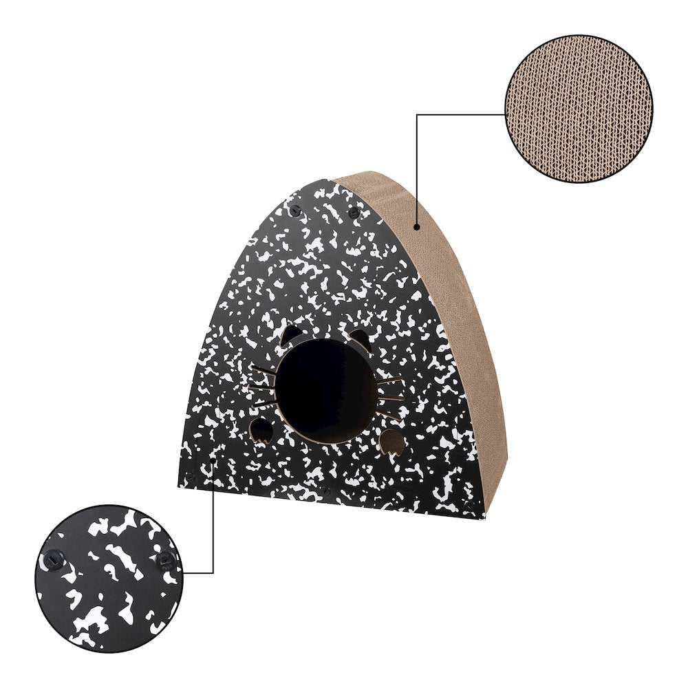 Koko Modern Cardboard Triangle Cat Cave Scratcher with Catnip, Black/White