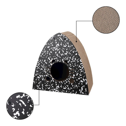 Koko Modern Cardboard Triangle Cat Cave Scratcher with Catnip, Black/White