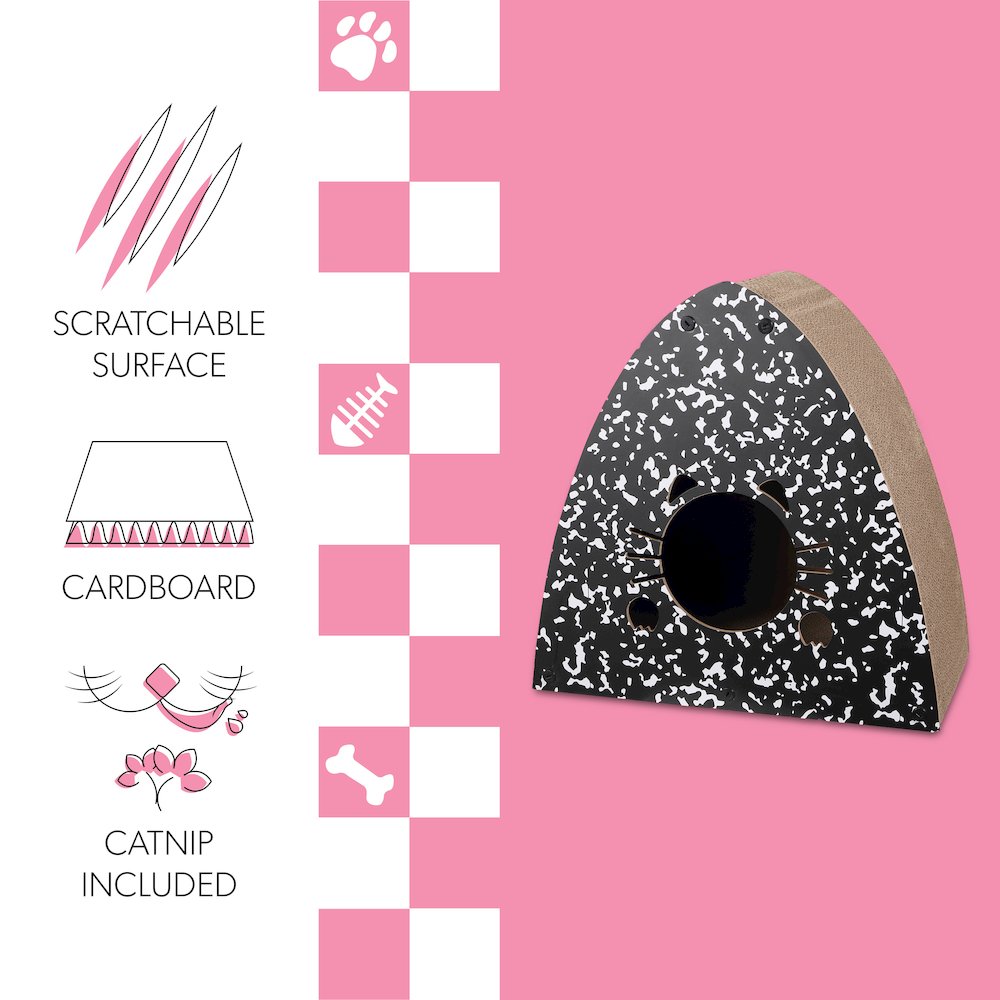 Koko Modern Cardboard Triangle Cat Cave Scratcher with Catnip, Black/White