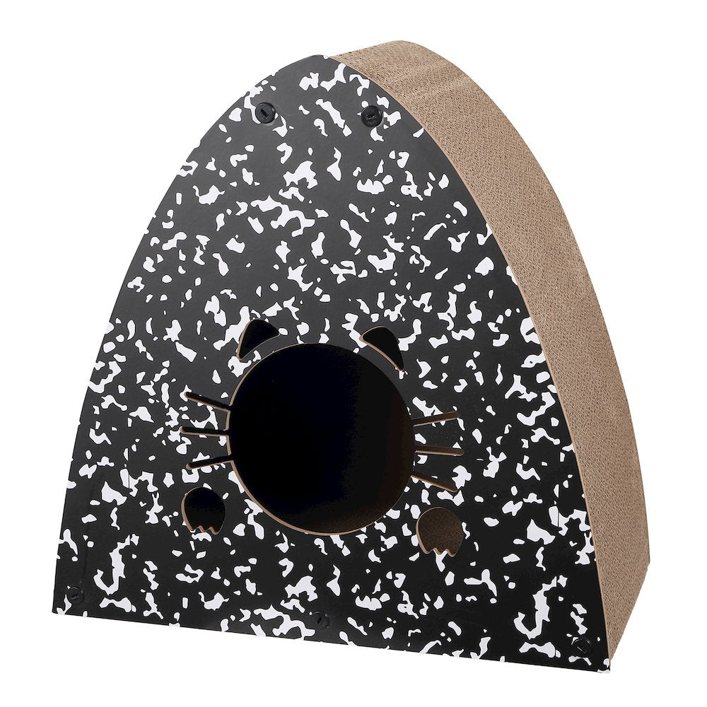 Koko Modern Cardboard Triangle Cat Cave Scratcher with Catnip, Black/White