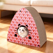 Koko Modern Cardboard Triangle Cat Cave Scratcher with Catnip, Pink/Red
