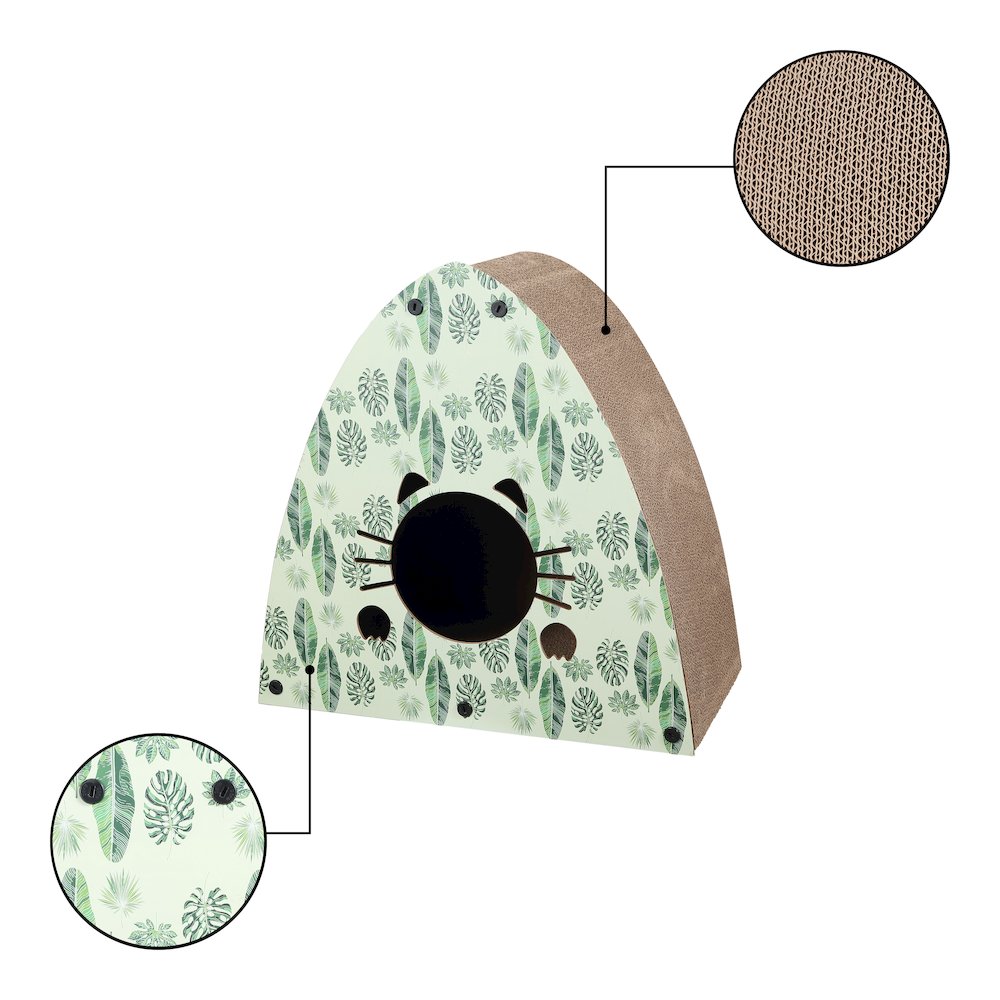 Koko Modern Cardboard Triangle Cat Cave Scratcher with Catnip, Mint/Green
